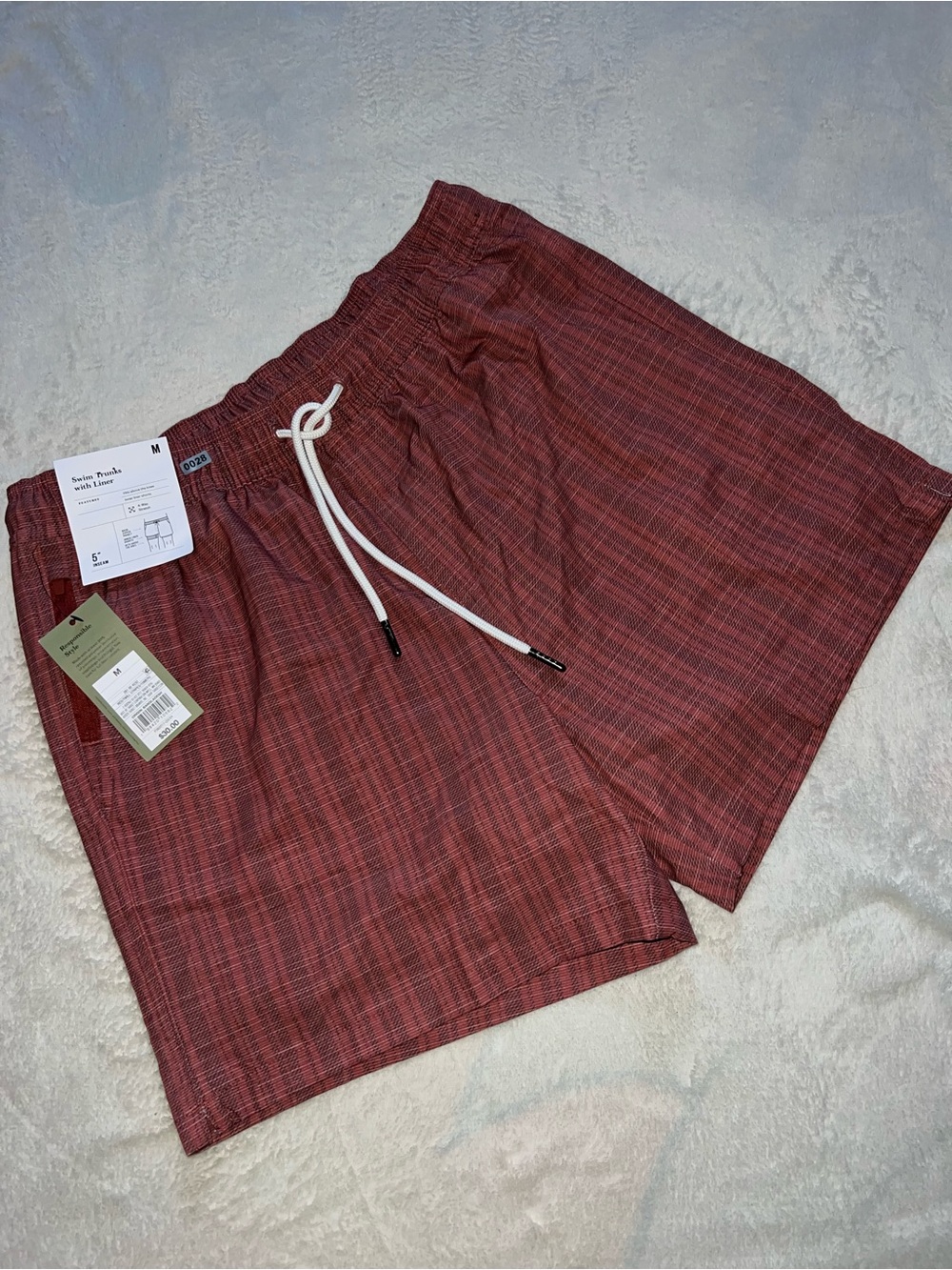 Goodfellow & Co Red Plaid Swim Trunks